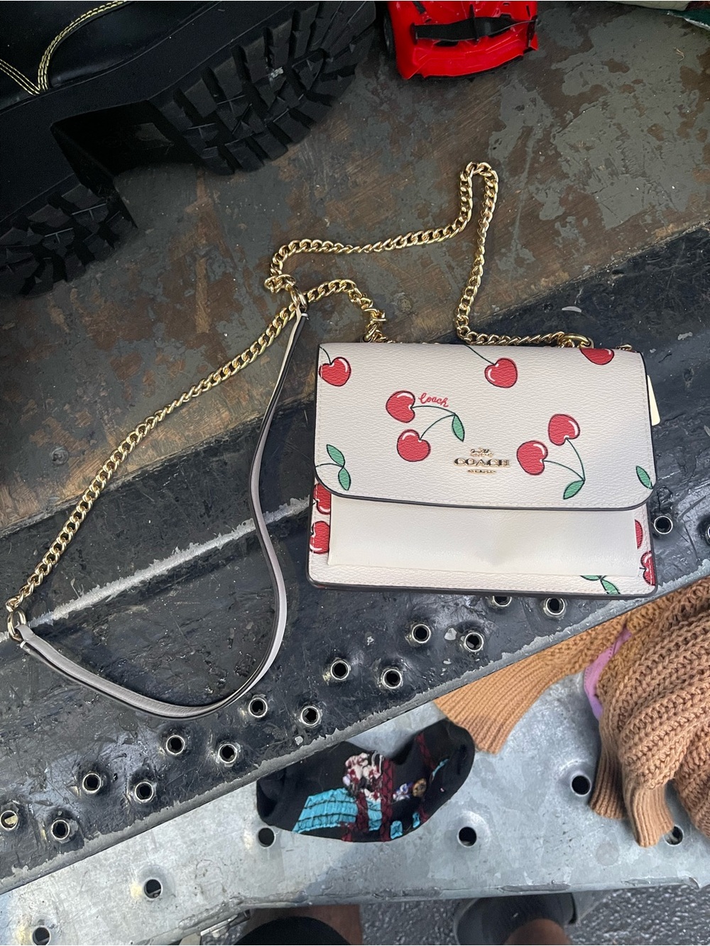 Coach Cream Crossbody Bag with Red Cherry Print